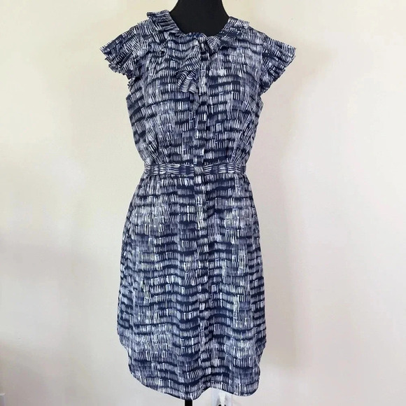 Banana Republic Dresses & Skirts - Banana  Republic Sleeveless Ruffle Front Pleated Collar Blue And White Dress